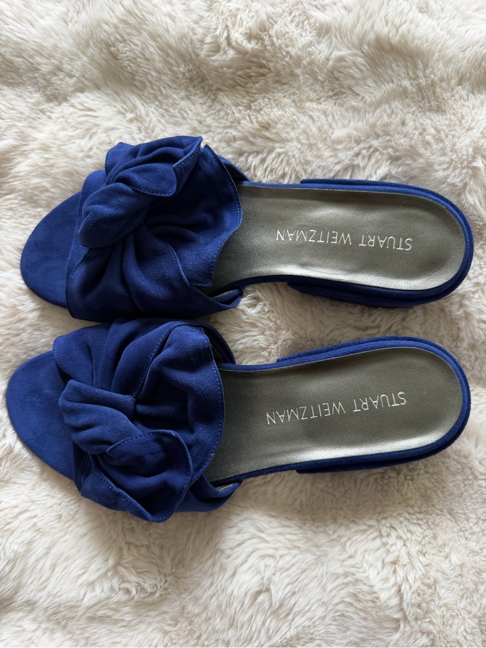 Stuart Weitzman Royal Blue Ruffle Slide Mules